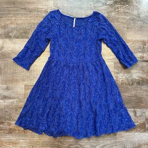 Free People Shake It Up Lace Dress Bright Blue 3/4 Sleeve Size XS